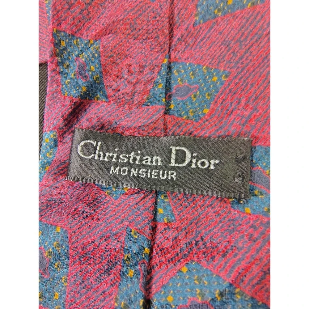 VTG Christian Dior Monsieur Silk‎ Tie Pink Teal Geometric Abstract 90s Designer